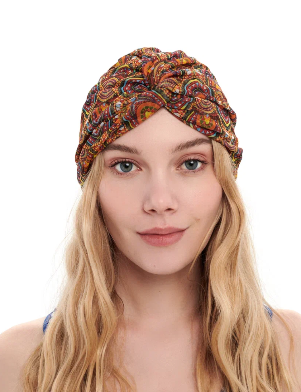 This file contains a description of the ETHNIC print turban, one size fits all. It offers classic luxury for modest fashion and includes a call to action to shop now for elegant, eco-friendly headwear.