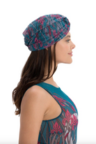 This file contains a description of a one-size-fits-all SWANS print turban. It offers classic luxury for modest fashion and includes a call to action to shop now for elegant, eco-friendly headwear.